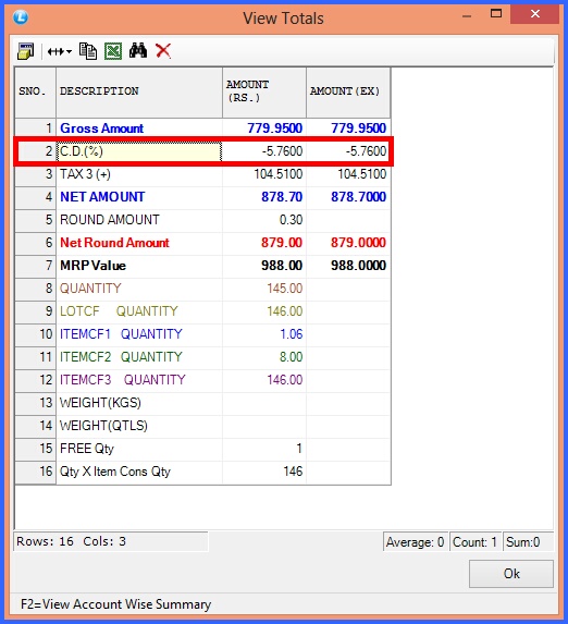 fmcg sale invoice cd view totals